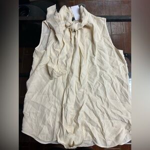 Lafayette 148 NWD Sleeveless Blouse w Drapey Bow Neckline Size M  Light cream
